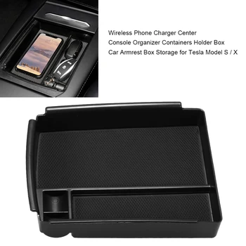 

For Tesla Model S / X 2016-2019 Wireless Phone Charger Center Console Organizer Containers Holder Box Car Armrest Box Storage