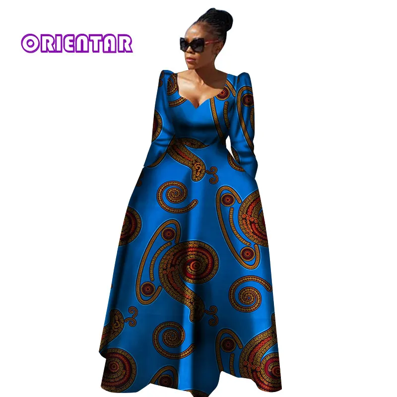 Женская африканская одежда Bazin Riche Robe Africaine, Африканское платье, Осеннее женское длинное платье больших размеров из чистого хлопка WY2849 - Цвет: 14