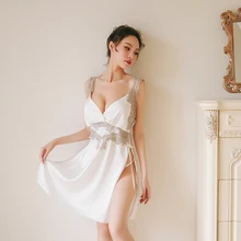 Сексуальное нижнее белье высокого класса кружевное без бретелек с открытой спиной Ночная юбка T брюки костюм Глубокий v-образный вырез обольщение домашний сервис для женщин