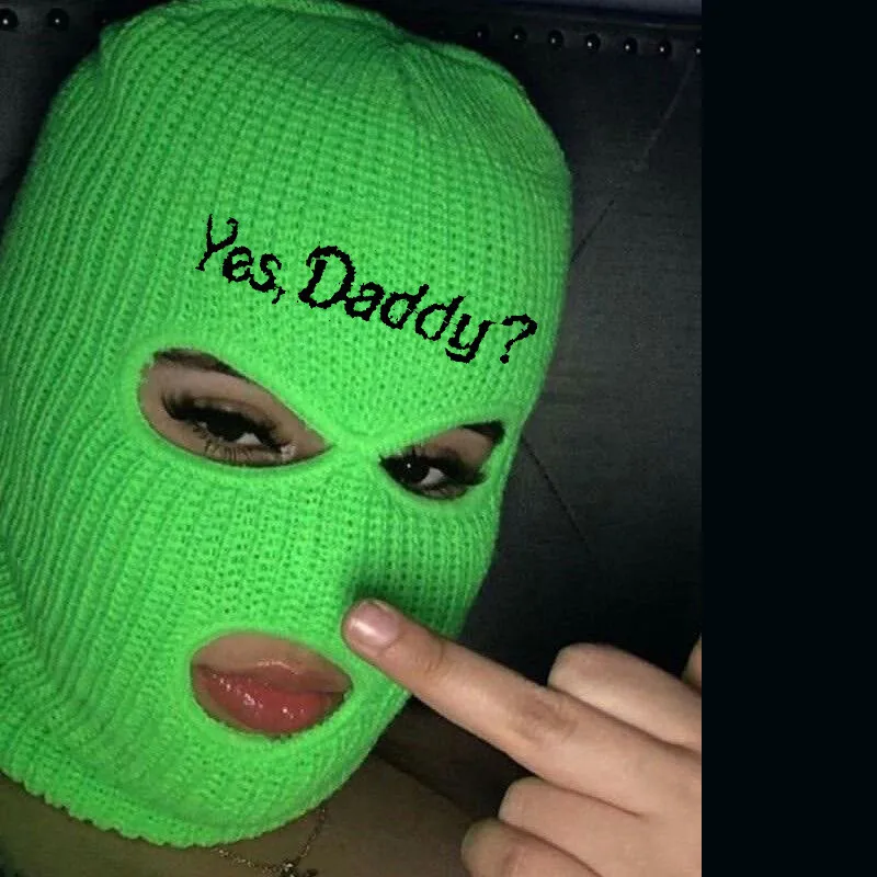 Yes Daddy Balaclava Ski Face Mask 3-Hole Knitted Full Face Cover Ski Mask Woman Winter Knitted Hat