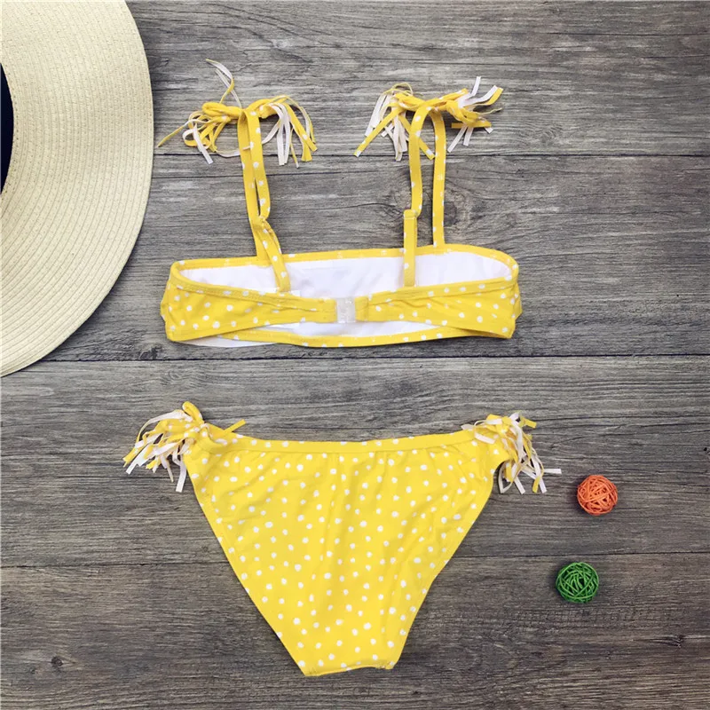 Tassel Print Kids Bikini Children Girls Swimsuit Swimwear Falbala Bandage Bikinis Print Bathing Suit Biquini Infantil A350