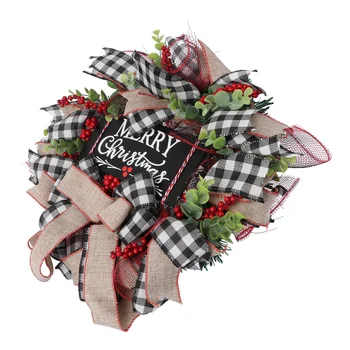 

Christmas Bow Garland Simulation Wreath with Red Berry Xmas Holiday Decoration