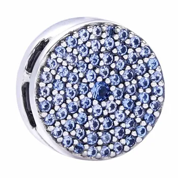 

New 925 Sterling Silver Bead Charm Reflexions Pave Round Blue Crystal Clip Stopper Beads Fit Pandora Bracelet Bangle Diy Jewelry