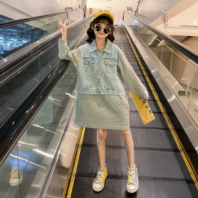 Новинка Осень 2020 платье для девочек-подростков детские джинсовые платья с