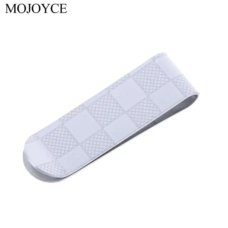 

Practical Money Clip Cash Clamp Holder Portable Stainless Steel Money Elastic Clip Plaid Pattern Wallet Card Folder Silver