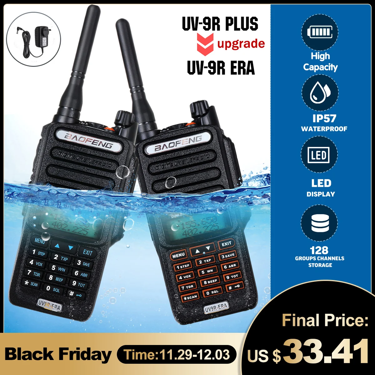 Baofeng UV9R-ERA Walkie Talkie Professional Radio Station Transceiver VHF UHF Portable Radio 15km Talk-Range 4800mah