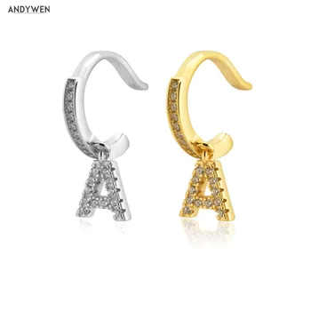 

ANDYWEN 925 Sterling Silver Initial Letter A Earcuffs Rock Punk No Piercing Clips Ear Cuff Earring Luxury Wedding Jewelry