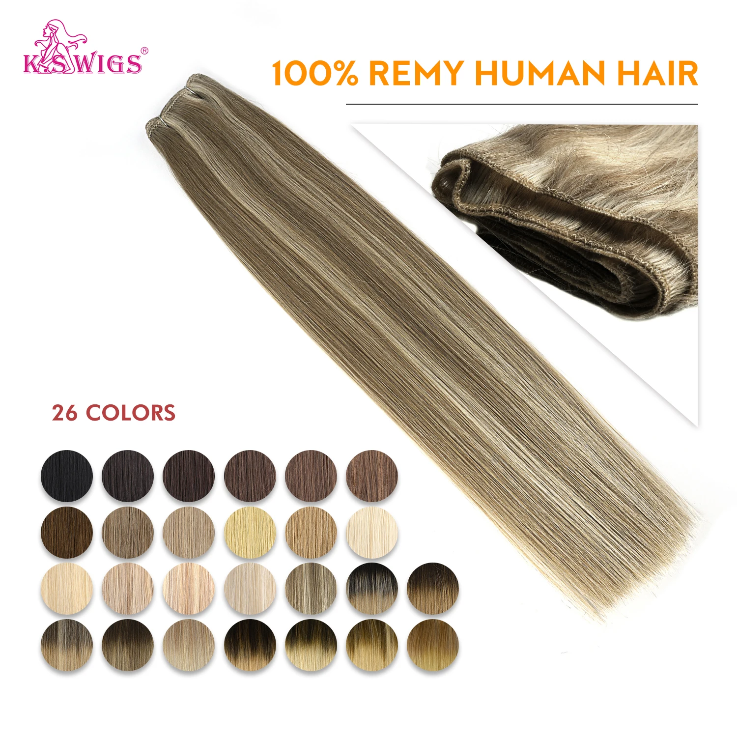 K.S WIGS-Peluca de cabello humano liso Remy de 20 pulgadas, mechones de cabello humano postizo de doble estiramiento, 100 g/unidad