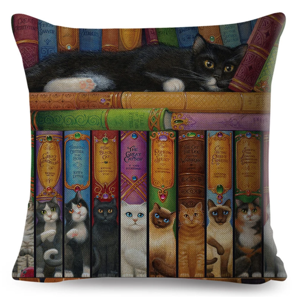 45x45 см Симпатичный книги кошки Подушка Чехол для подушки диван-кровать кафе Офис Подушка Чехол домашнего декора