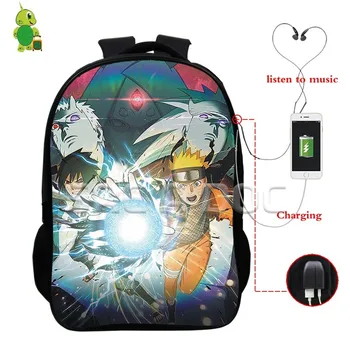 

Naruto Backpacks mochila Sasuke Akatsuki Multifunction USB Charge Headphone Jack School Bags for Teenagers Daily Laptop Backpack