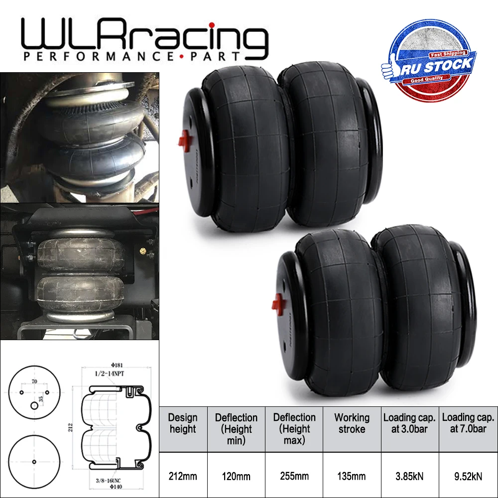 2pcs Universal Air Sleeve Bag 1/2"npt Single Port 2500lbs Air Ride