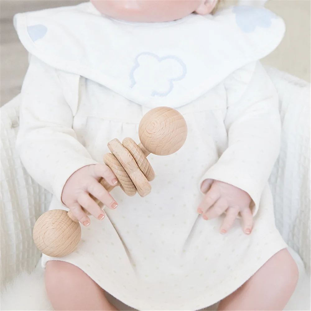 Wood Rattle Baby Toys Montessori Ball Baby Play Gym Teething Ring BPA Free Food Grade Infant Shower Toy Newborn Gifts Rattle Baby Toys Baby Rattle Toys