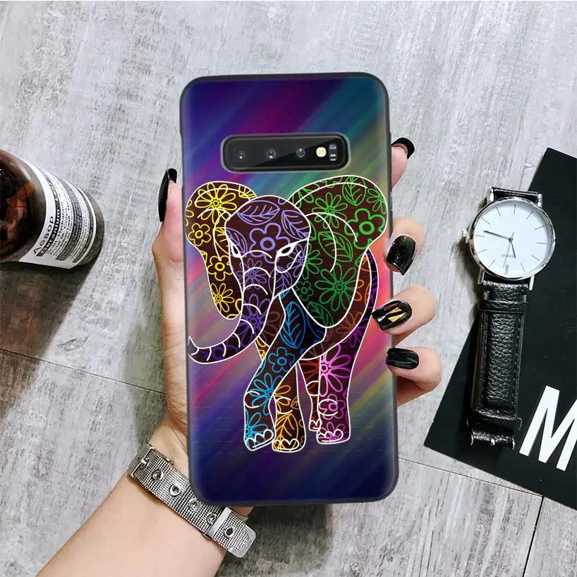 Черный чехол для телефона с этническими татуировками и слонами для samsung Galaxy S10+ Plus Lite Note 10 9 8 S9 S8 J4 J6+ Plus S7 S6 Edge Capa