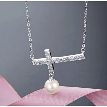 

Pendant Necklace Women Statement Personalized Necklace Jewelry Gift Wholesale Zircon Pearl Cross Chain Brand Design Good Quality