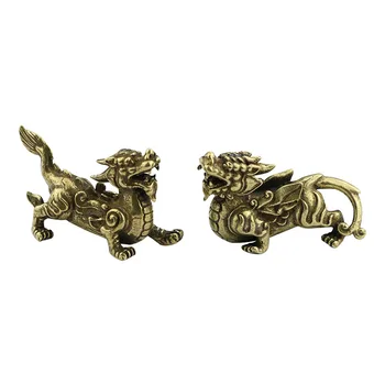 

1pair Sculpture Desk Decoration Copper Statue Antique Craft Vivid Display Collection Pi Xiu Figurines Miniature Ornament Gifts