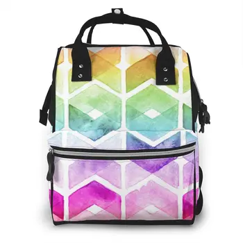 

Mummy Bag Watercolor Chevron Rainbow Nappy Backpack Large Capacity Stroller Bag Mom Baby Multi-function Waterproof Diaper Bags
