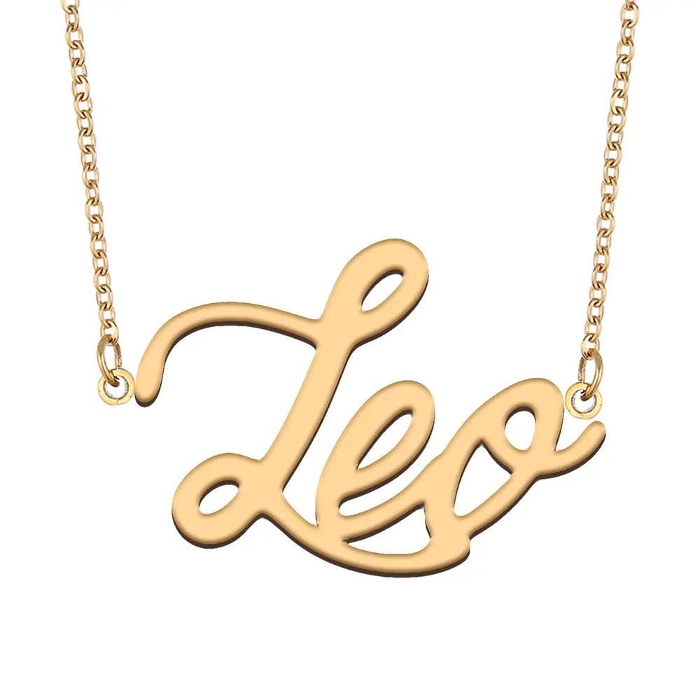 

Leo Nameplate Necklace for Women Personalized Stainless Steel Jewelry Gold Plated Name Pendant Femme Mothers Girlfriend Gift