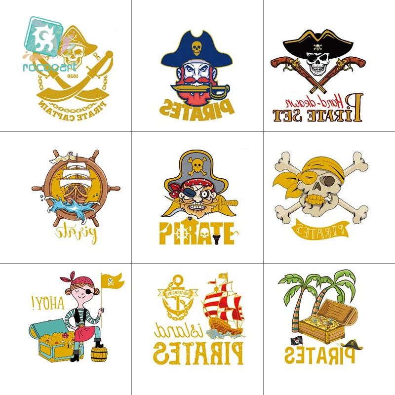 

Rocooart Small Size 6x6cm Body Art Temporary Tattoo Flash Pirate Design for Children Waterproof Taty Stickers Fake Tattoo