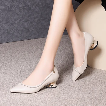 

Women summer high heels shoes square toe sexy genuine leather spring pumps spring heels shoes black thin heel woman shoes 2020