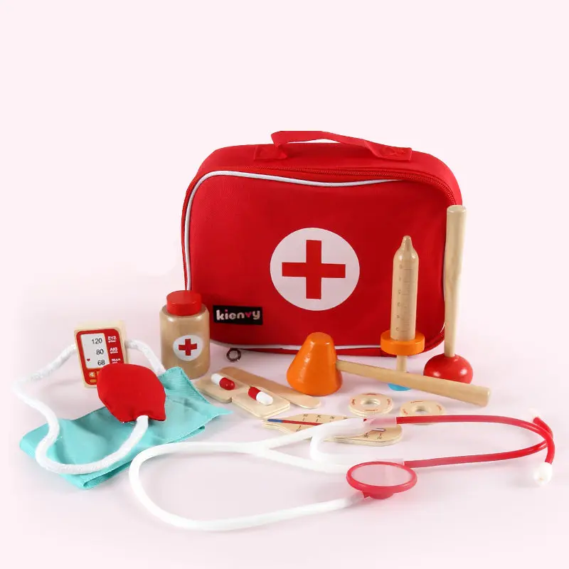 New Arrival Simulation Doctors Baby Wooden Toys For Kids Pink Strawberry Beauty and Fashion Toys Cosmetic Bag Educational Gift - Цвет: Medical Kit