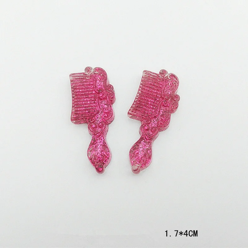 Rose red comb 10PCS Glitter Flat Back Resin Accessories DIY Jewelry Decorative Material Colored Comb Mirror Planar Resin Art Craft Supplies - Color: Rose red comb