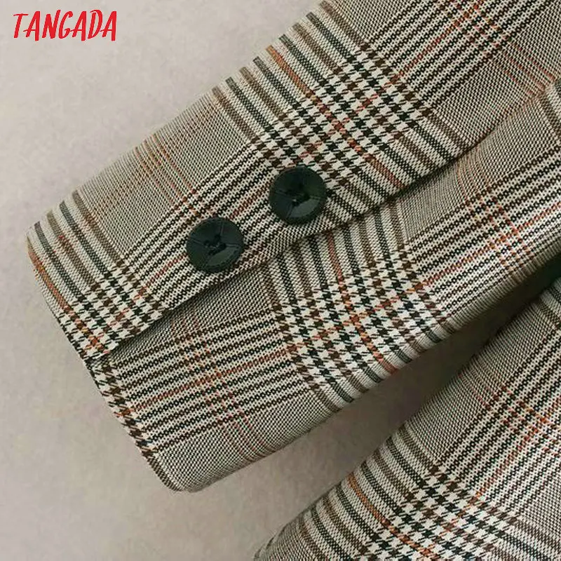 Tangada осенний женский винтажный клетчатый Блейзер, женский элегантный пиджак с длинным рукавом, женская повседневная одежда, блейзер, деловые костюмы 5Z33
