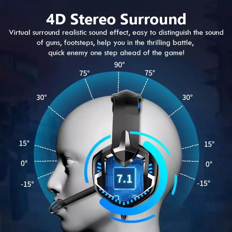 Zime 7 1 Gaming Headphones Cool light 3D bass stereo Wired headset for computer phone with mic