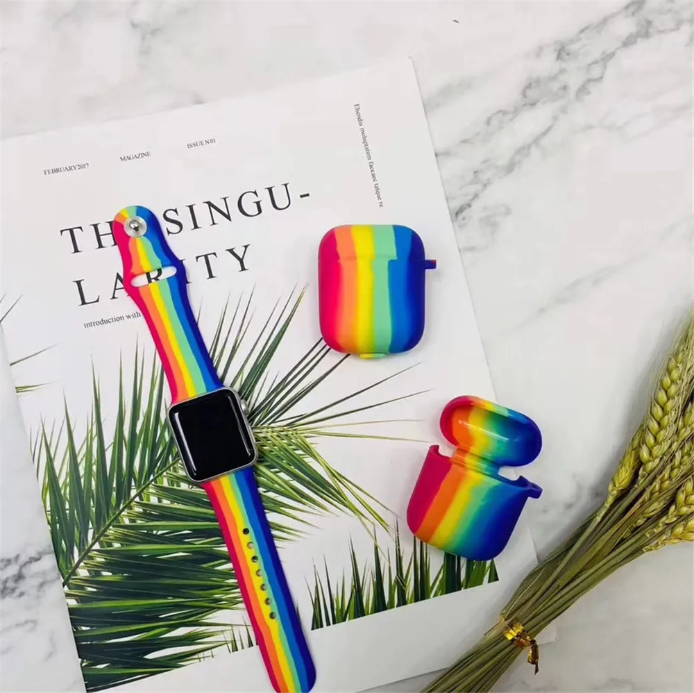 

Watch-band for Apple watch 5/4 42mm 44mm Official Rainbow Silicone for iwatch 3/2/1 38mm 40mm soft silicone strap accessories