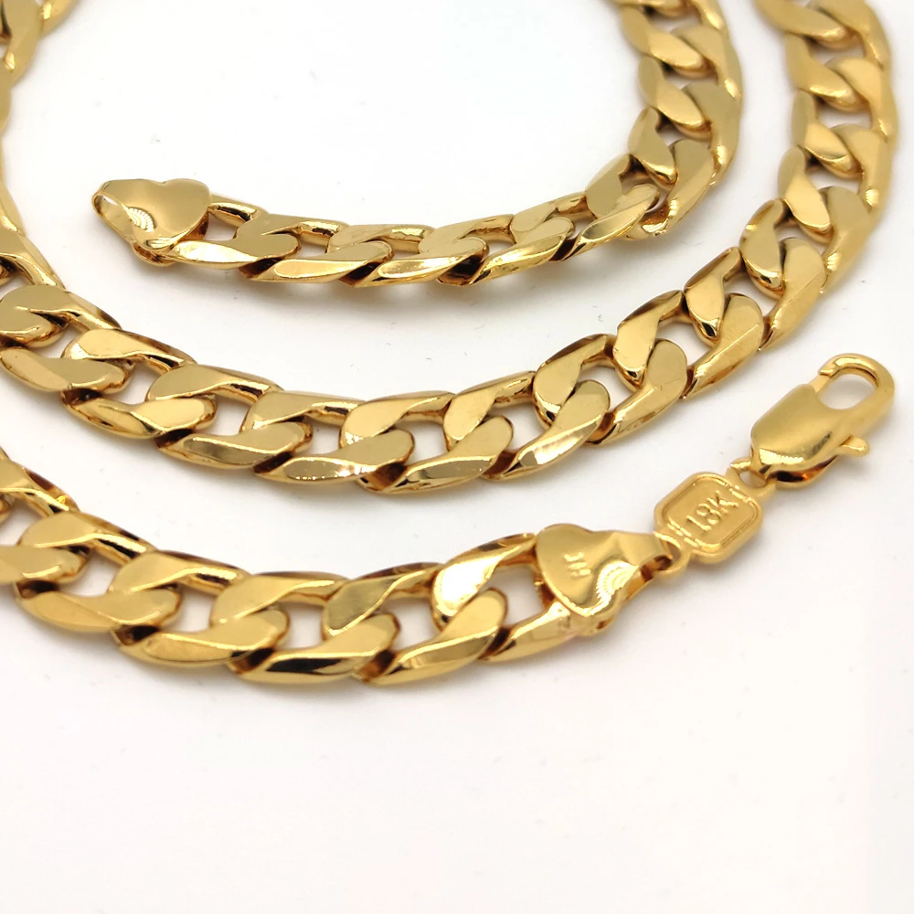 Collar de cadena de eslabones italianos para hombre y oro amarillo sólido de 18 quilates, 18 K, 10mm|Collares de cadena| - AliExpress