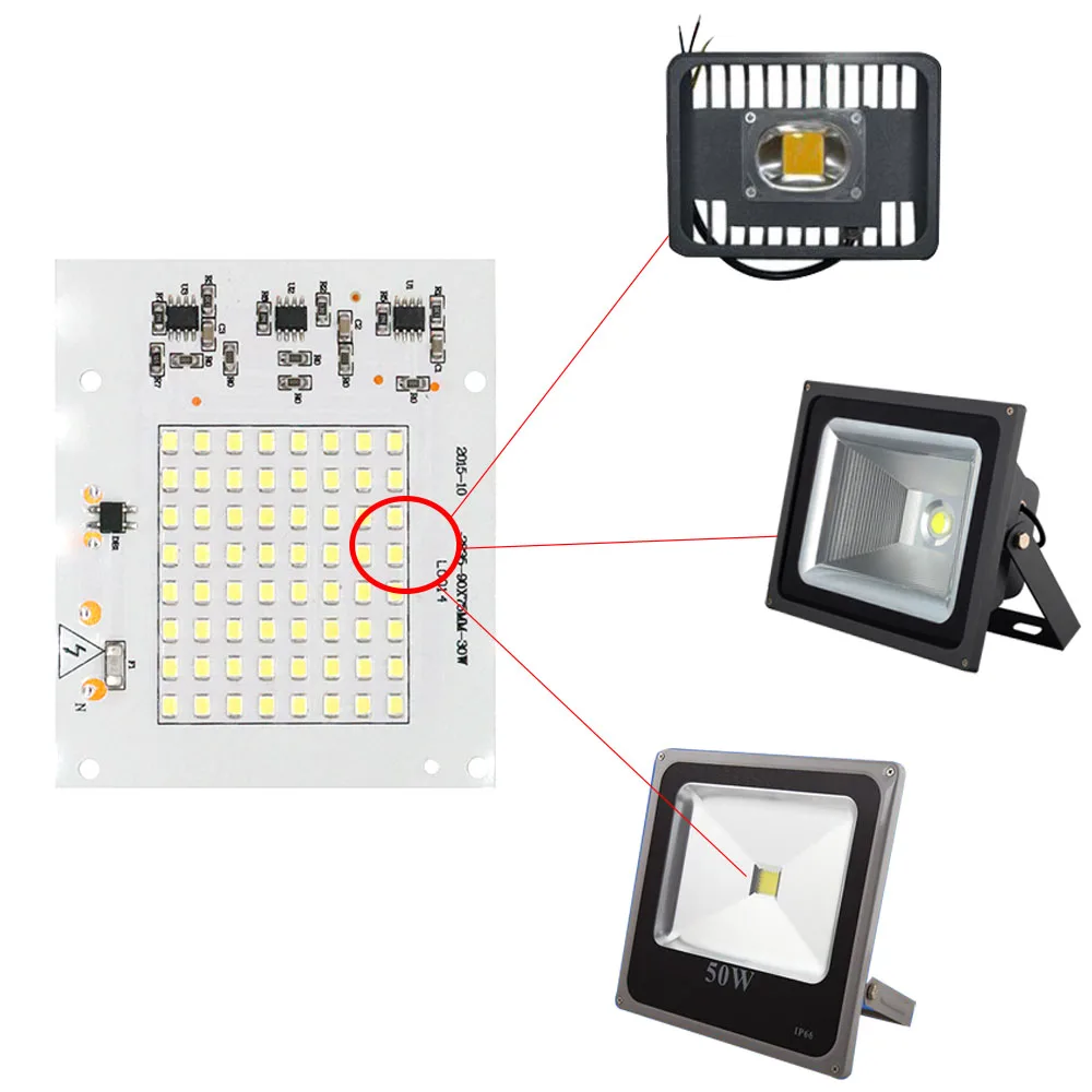 Светодиодный светильник с чипами, умный IC 220 В, вход 10 Вт, 20 Вт, 30 Вт, 50 Вт, 100 Вт, лампа AC220-240V, диоды, светильник SMD2835 для наружного прожектора, светильник DIY