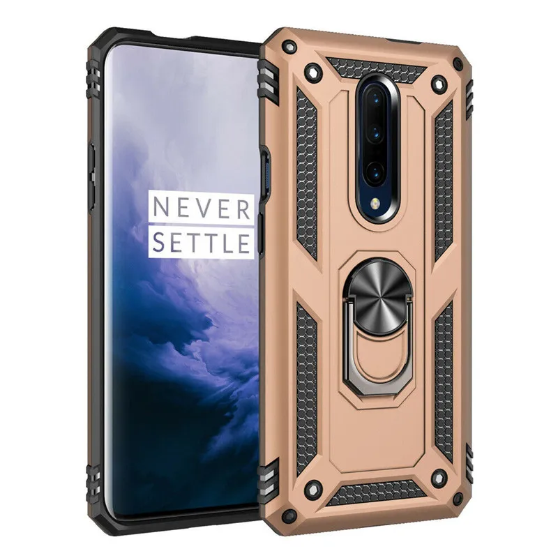 Роскошный армированный противоударный чехол для Oneplus 7 pro с металлическим кольцом-держателем и магнитной подставкой для One plus 7 pro Coque - Цвет: Golden