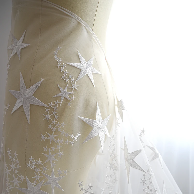 Кружевная вышивка со звездами, аксессуары высокого класса для свадебного платья, ткань для украшения одежды, сделай сам, ткань цвета слоновой кости, белая