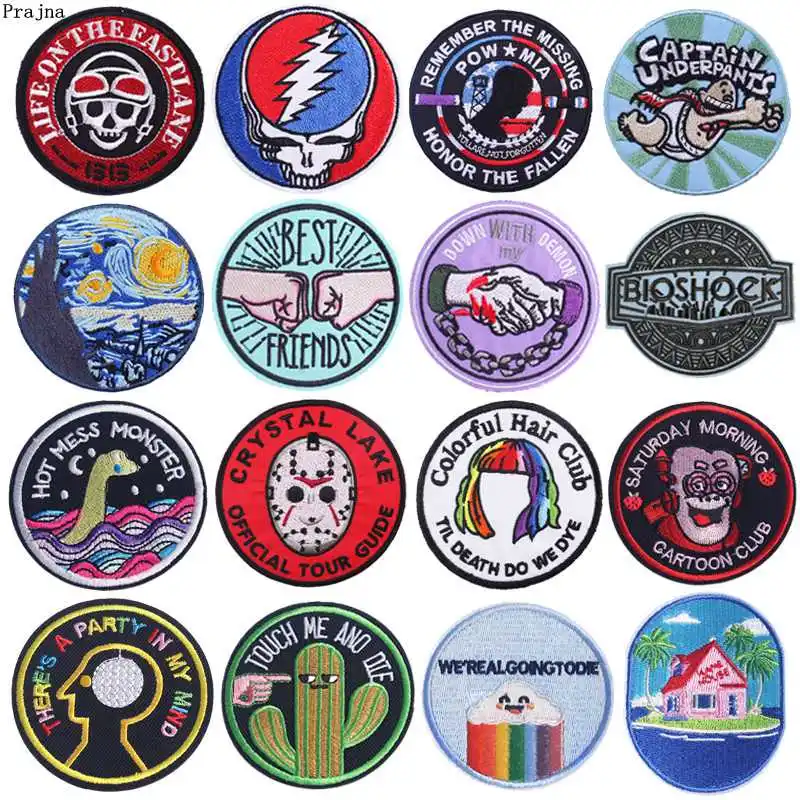 

Prajna Cartoon Round Patch Iron On Patches On Clothes Embroidered Patches For Clothing Stripes On Jacket Coat DIY Cloth Applique
