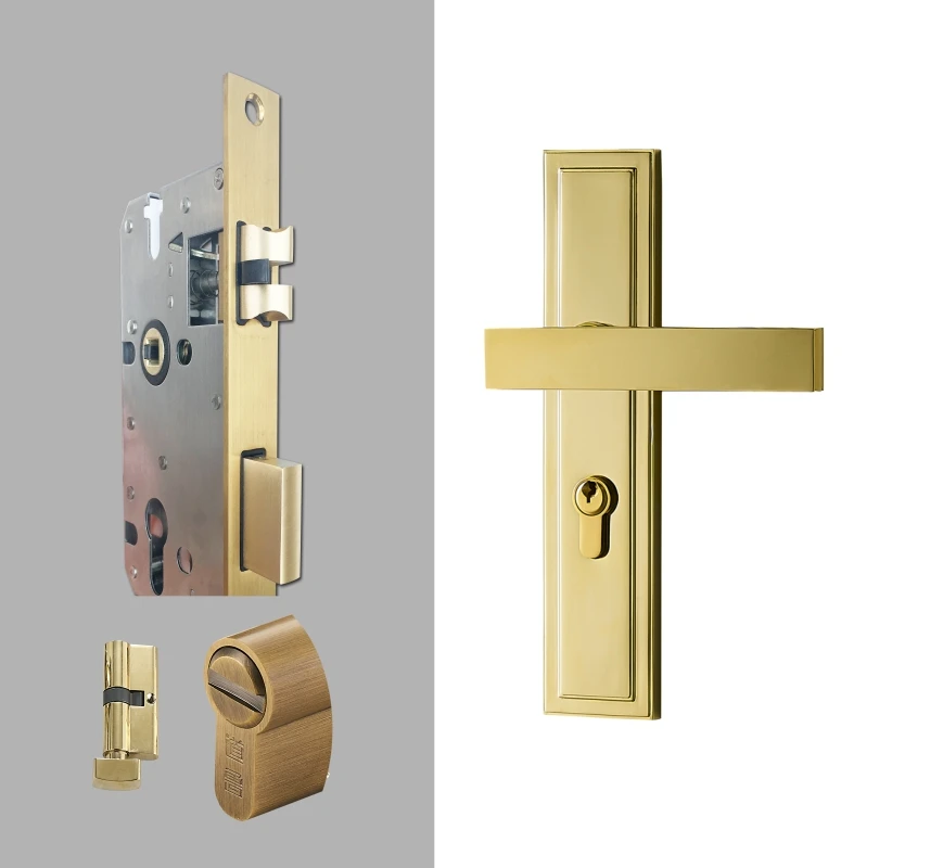 BK-PVD Dooroom Brass Door Lock Set Gold Modern HK American Villa Interior Room Bedroom Bathroom Dummy Door Lever Split Handle Pull - Цвет: BK-PVD