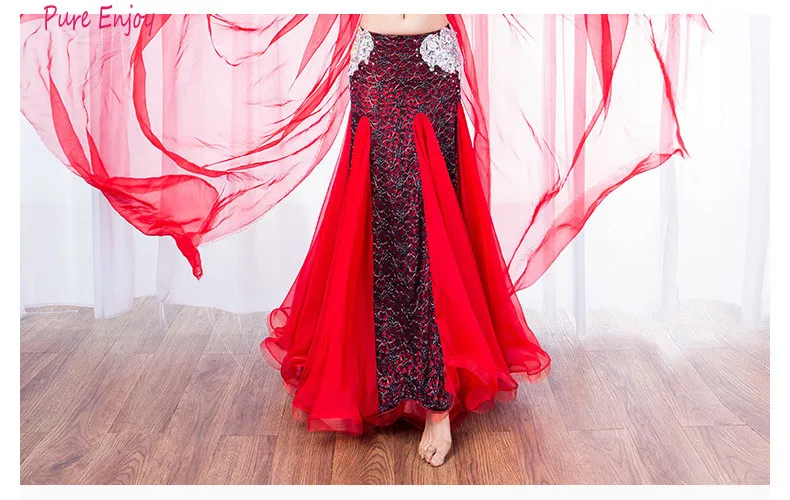 2 шт. Наборы Танец Живота Костюм Для Женщин Дамы Bellydance Роскошный Алмаз Взрослых Шифон Юбка Сценическое Танцевальная Одежда Девушки
