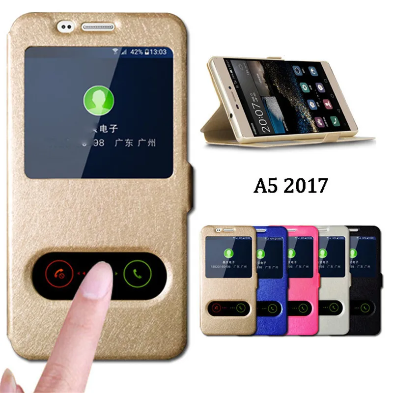 Чехол для Samsung A5 2017 чехол быстрое окошко просмотра ответа раскладной Galaxy чехлы