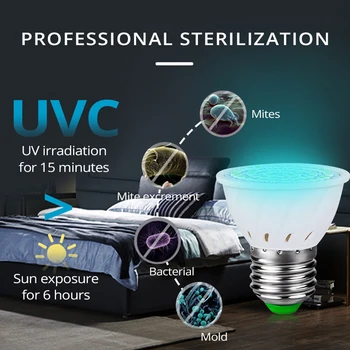 

LED UVC Sterilizer Light UV Sanitizer LED UV E27 GU10 72 110V Germicidal Disinfection Protection Germicidal Lamp Bulb