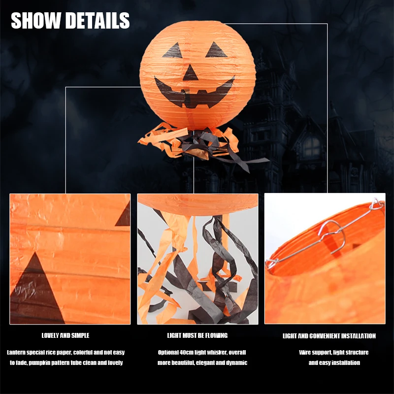 1pcs 20cm/30cm/40cm Halloween DIY Paper Pumpkin Hanging Lantern For Bar KTV Ghost Festival Ornaments