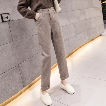 

New woolen harem pants feet pants straight autumn and winter high waist loose woolen suit casual pants