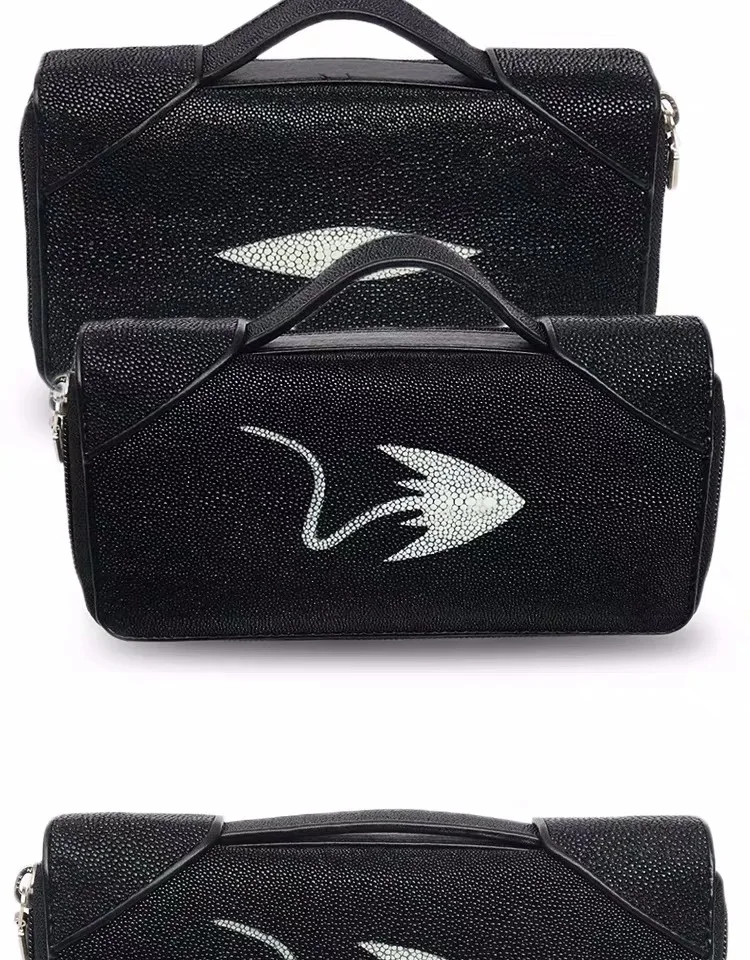 Authentic Genuine Stingray Leather Women's Handy Bag Exotic Skate Skin Zipper Closure Female Clutch Bag Female Large Card Purse