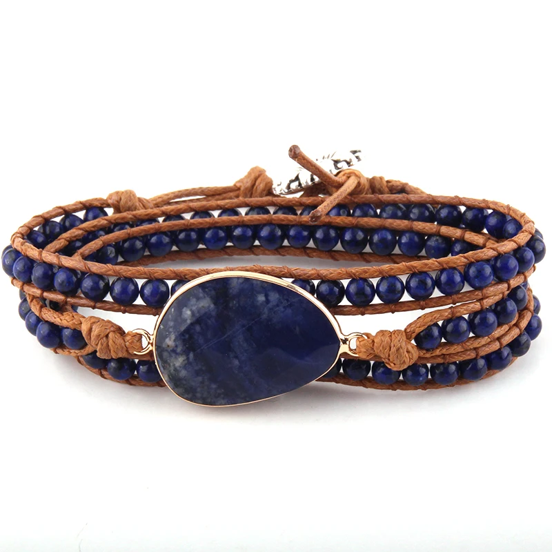 Navy Blue MOODPC модный браслет из бисера ювелирные изделия ручной работы длинные натуральные камни и каменная подвеска 3 браслет из переплетенных нитей Прямая - Окраска металла: Navy Blue