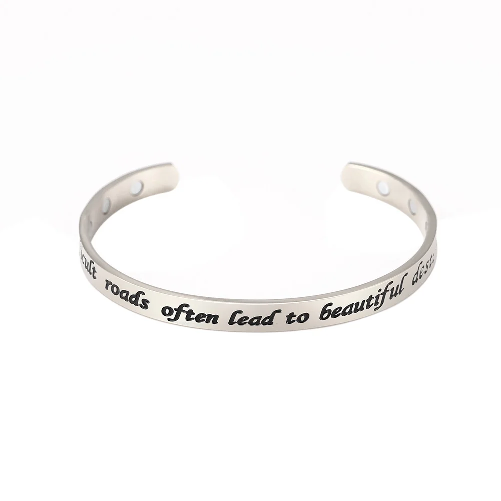 Myshape Stainless Steel Difficult Roads Often Lead to Beautiful Destinations Health Balance Magnetic Women Man Bracelet Bangles