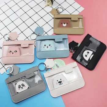 

New Student Cartoon Bear Coin Purse Fashion Creative Splicing Gelatin Bus Card Set Casual Portable Animal Storage Bag With Chain