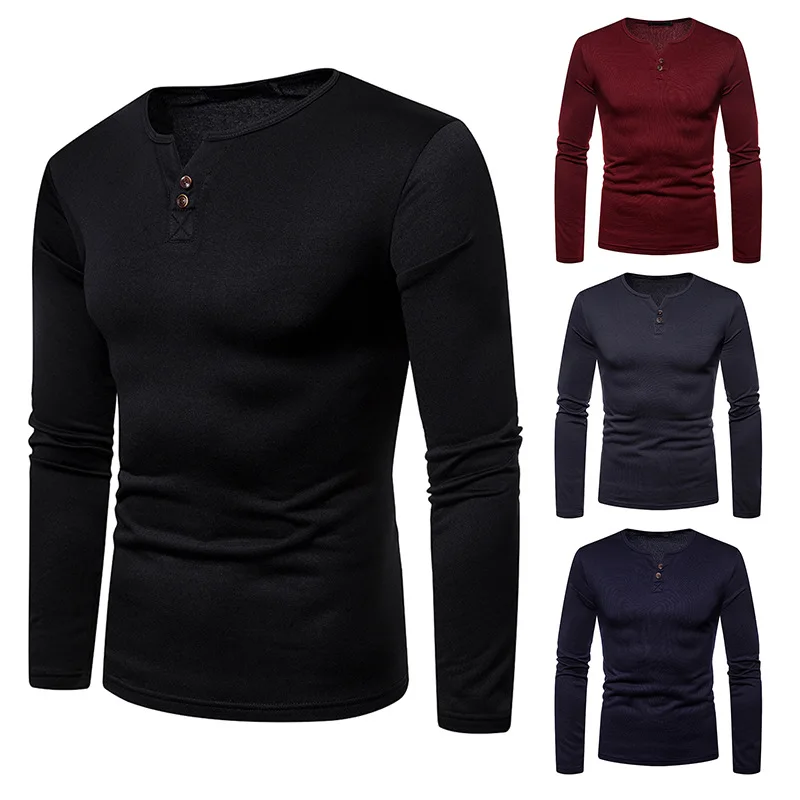 

2018 Autumn And Winter New Style Men'S Wear Europe And America Men's Large Size plus Velvet Warm Henry Collar Long-sleeved T-shi