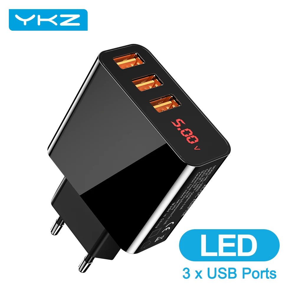 Зарядное устройство YKZ с 3 USB портами и светодиодным дисплеем макс. 0 А|Зарядные