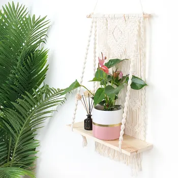 

Hand-woven Tapestry Shelf Boho Style Hanging Room Wall Hanging Decorative Shelf for Storing DIY Tassel Lace