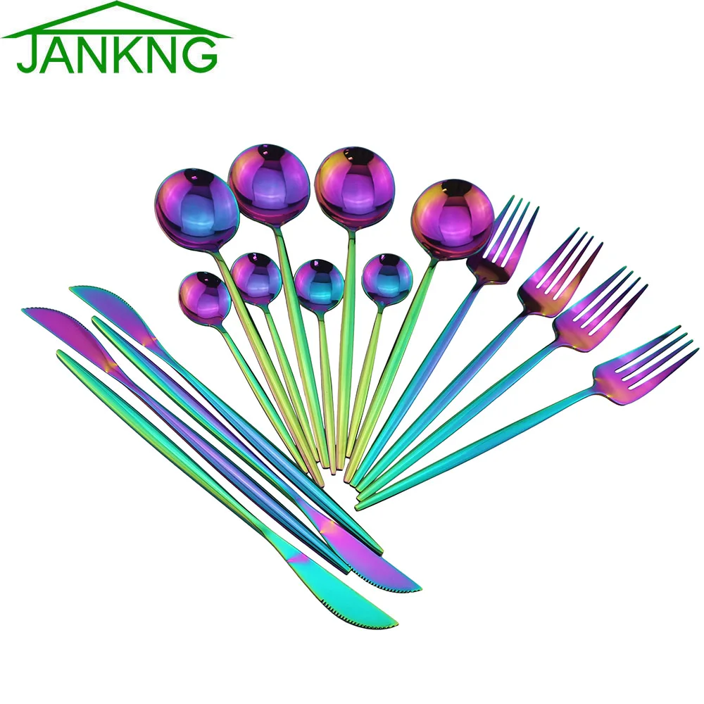 16Pcs Cutlery Set Dinner Knife Fork Spoon Dinnerware Set 304 Stainless Steel Flatware Mirror Silverware Tableware Hotel Home Use