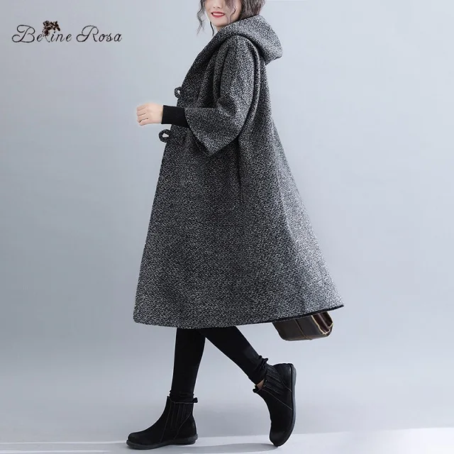 black BelineRosa женские осенне-зимние пальто размера плюс, женская одежда, свободный плотный плащ с рукавом «Семь четверти» YPYC0030 - Color: black