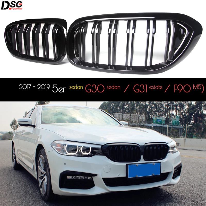 Сменная решетка G30 для переднего бампера ABS 2 планки глянцевая черная BMW 5 серии F90 M5