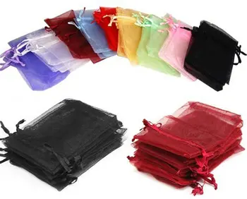 

100 pcs/lot Wedding Party Christmas Favor Gifts Candy Storage Bags Mesh Sheer Organza Bags Drawstring Pouches Present Bag